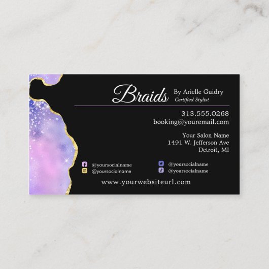 Braid Lila Pink Gold Foto Visitenkarte (Rückseite)