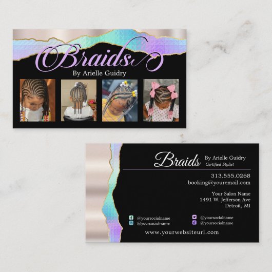 Braid-Stylist für Haarflechten Fotos Holografisch Visitenkarte (Vorne/Hinten)
