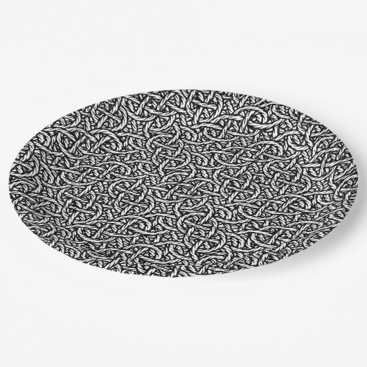 Braided black and white pattern pappteller (Schrägansicht)
