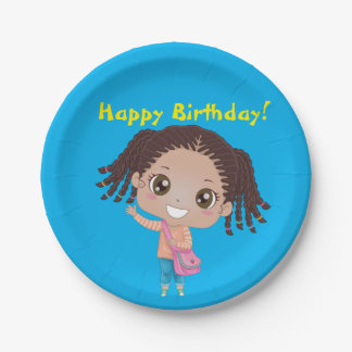Braided Girl Birthday Tableware (afroamerikanisch) Pappteller