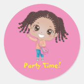 Braided Girl "Party Time" (afroamerikanisch) Runder Aufkleber (Vorderseite)