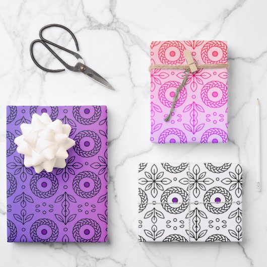 Braided Mandala und Leaf Motif Design Geschenkpapier Set (Vorderseite)