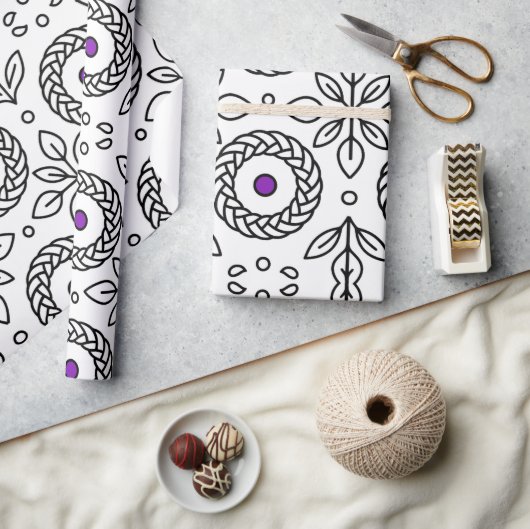 Braided Mandala und Leaf Motif Wrapping Paper Geschenkpapier (Handwerk)