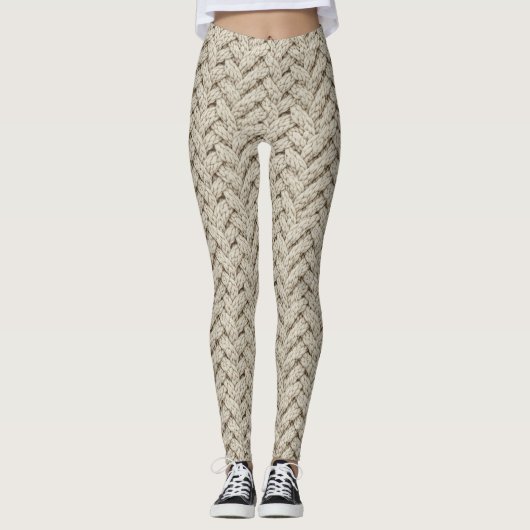 Braided Thread Knit Texture – Warm Beige (2) Leggings (Vorderseite)