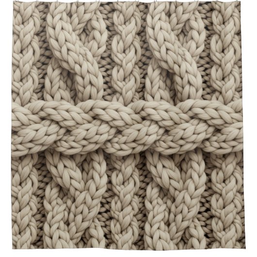 Braided Thread Knit Texture – Warm Beige (4) Duschvorhang (Vorderseite)