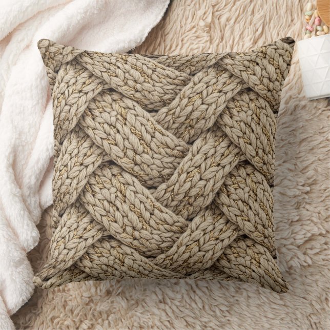 Braided Thread Knit Texture – Warm Beige Kissen (Decke)