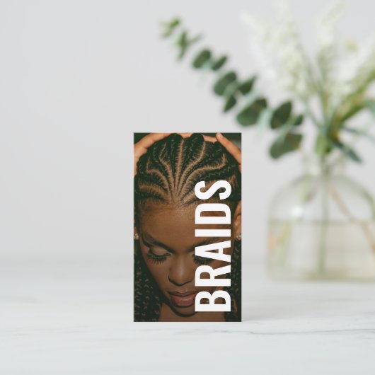 Braids bold Typography script handwritten photo Visitenkarte (Stehend Vorderseite)
