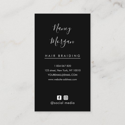 Braids bold Typography script handwritten photo  Visitenkarte (Rückseite)