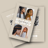 Braids Calligraphy Script Photo Collage Beige  Visitenkarte