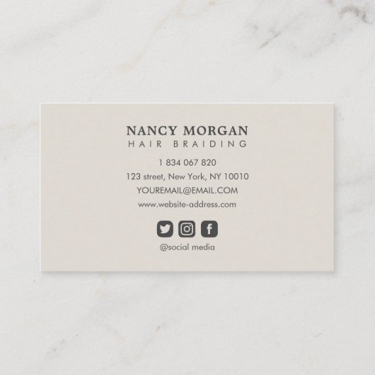 Braids Earth Tones Rustikale Visitenkarte (Rückseite)