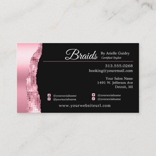 Braids Hair Braiding Stylist Salon Add Fotos Rosa Visitenkarte (Rückseite)