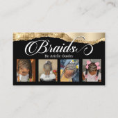 Braids Hair Braiding Stylist Salon Gold Glam Foto Visitenkarte (Vorderseite)