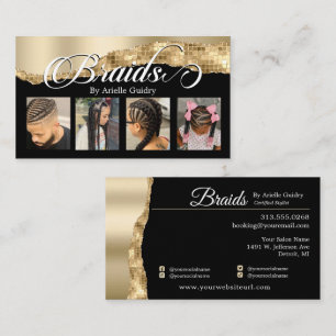 Braids Hair Braiding Stylist Salon Gold Glam Foto Visitenkarte