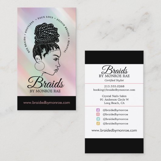 Braids Hair Stylist Braider Beautician Salon Busin Visitenkarte (Vorne/Hinten)