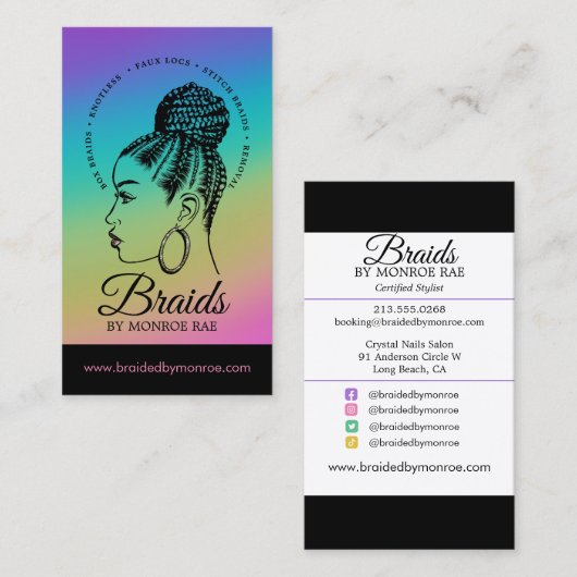 Braids Hair Stylist Braider Beautician Salon Busin Visitenkarte (Vorne/Hinten)