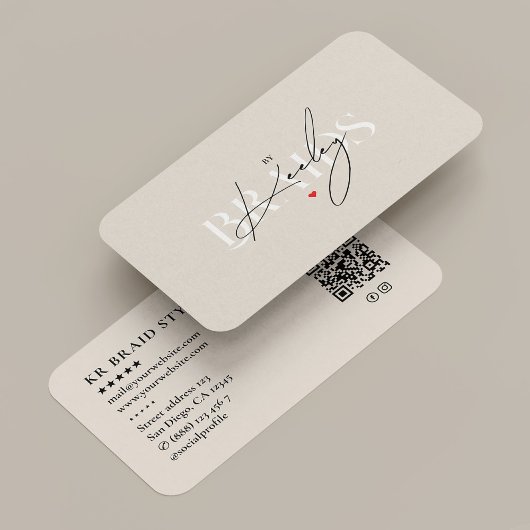 Braids Hair Stylist Elegante Signatur Beige Sand Visitenkarte