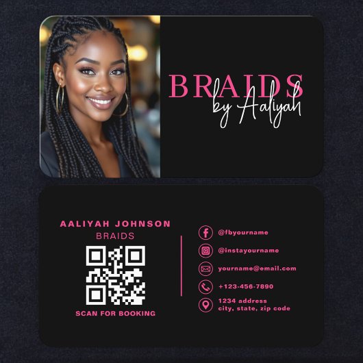 Braids Hair Stylist Photo QR Code Visitenkarte
