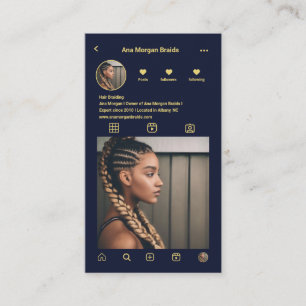 Braids instagram Foto Grid qr Code navy Blue Visitenkarte
