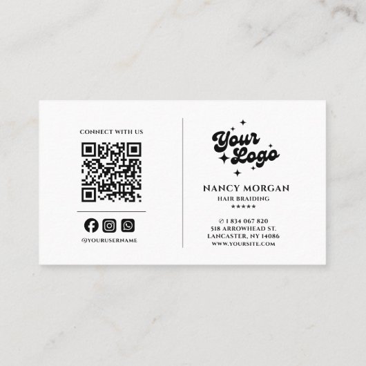 Braids Photo Collage Qr Code Logo  Visitenkarte (Rückseite)