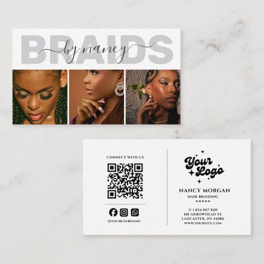 Braids Photo Collage Qr Code Logo Visitenkarte (Vorne/Hinten)