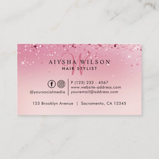 Braids Rose Gold und Rosa Monogramm Visitenkarte (Rückseite)