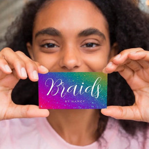 Braids Typography Rainbow Glitzer Sparkle Visitenkarte