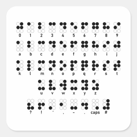 Braille-Alphabet-blinde Buchstaben Quadratischer Aufkleber (Vorderseite)