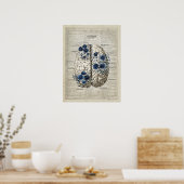 Brain Anatomy Blue Floral Dictionary Art Poster (Küche)
