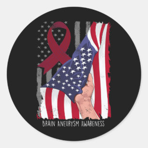 Brain Aneurysm Awareness American Flag Burgundy Ri Runder Aufkleber