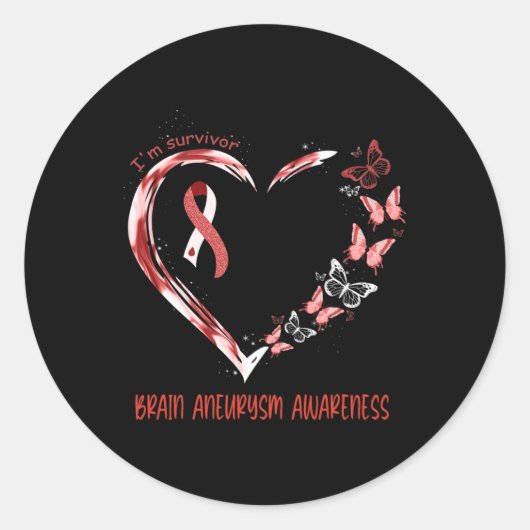 Brain Aneurysm Awareness I’m Survivor Heart Ribbon Runder Aufkleber (Vorderseite)
