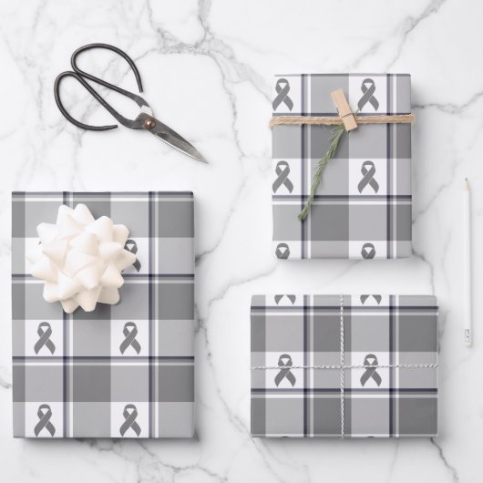 Brain Cancer Awareness Plaid Gray Ribbon Geschenkpapier Set (Vorderseite)