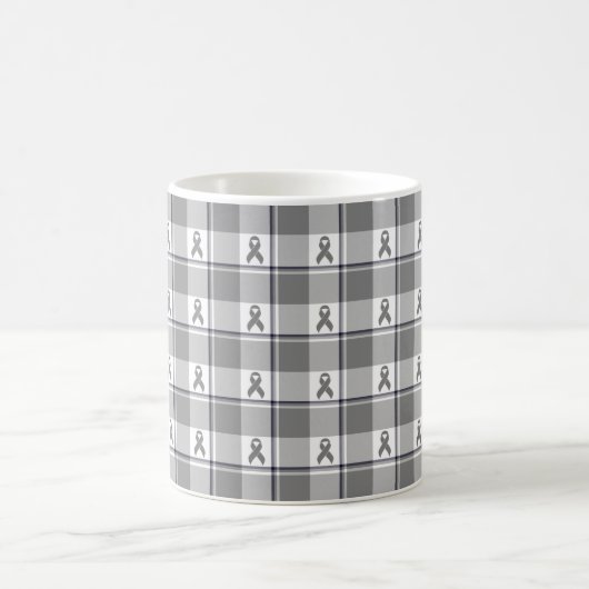 Brain Cancer Awareness Plaid Gray Ribbon Kaffeetasse (Mittel)