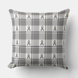 Brain Cancer Awareness Plaid Gray Ribbon Kissen