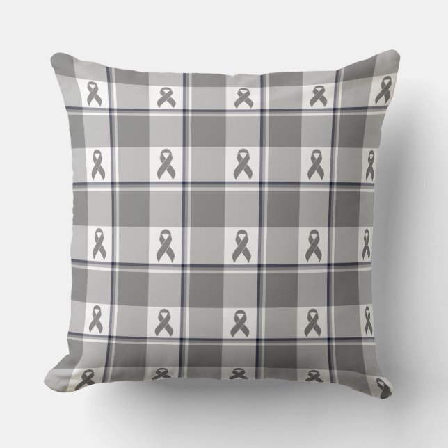Brain Cancer Awareness Plaid Gray Ribbon Kissen (Vorderseite)