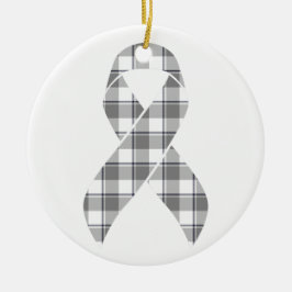 Brain Cancer Awareness Plaid Gray Ribbon Survivor Keramik Ornament