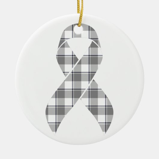 Brain Cancer Awareness Plaid Gray Ribbon Survivor Keramik Ornament (Vorne)