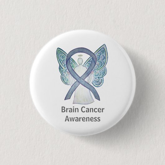 Brain Cancer Gray Awareness Ribbon Angel Button (Vorderseite)