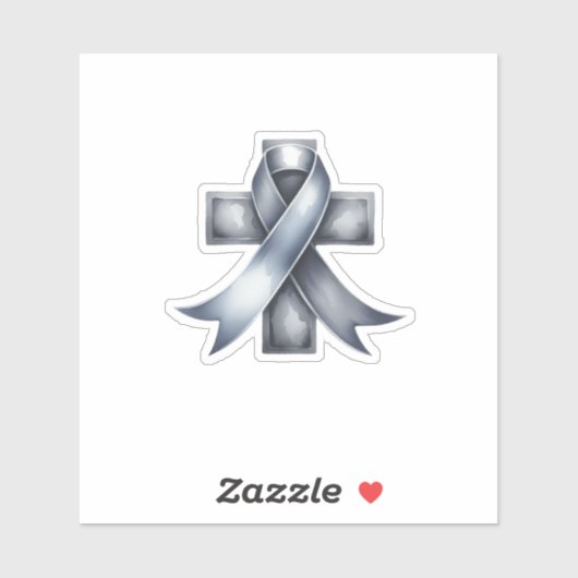 Brain Cancer Gray Ribbon mit Kreuz Aufkleber (Blatt)