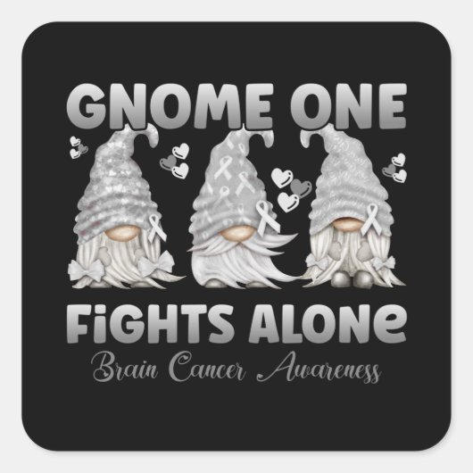 Brain Cancer Grey Ribbon Gnome Quadratischer Aufkleber (Vorderseite)