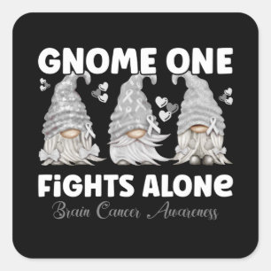 Brain Cancer Grey Ribbon Gnome Quadratischer Aufkleber