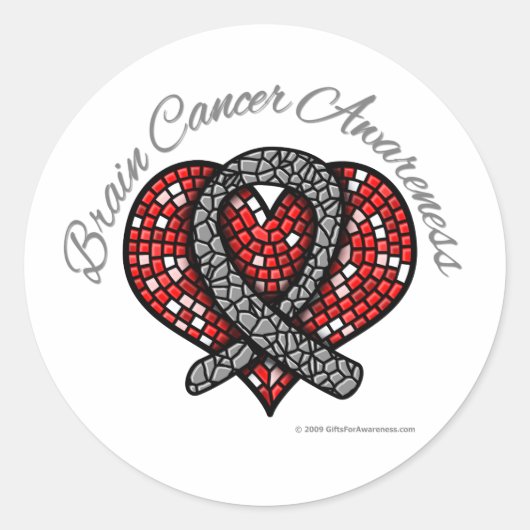 Brain Cancer Mosaic Heart Ribbon Runder Aufkleber (Vorderseite)