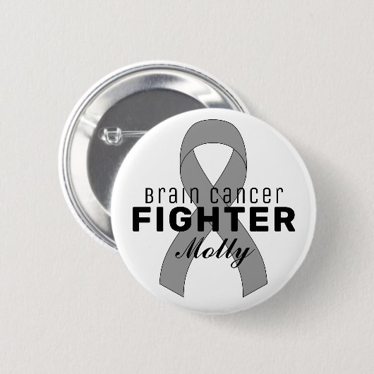 Brain Cancer Ribbon White Button (Vorne & Hinten)