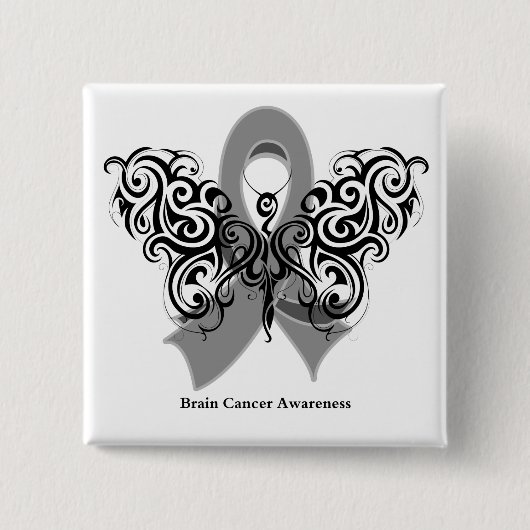 Brain Cancer Tribal Butterfly Ribbon Button (Vorderseite)