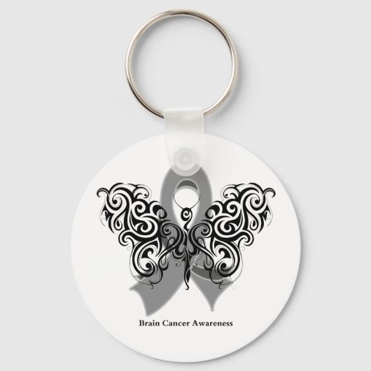 Brain Cancer Tribal Butterfly Ribbon Schlüsselanhänger (Vorderseite)
