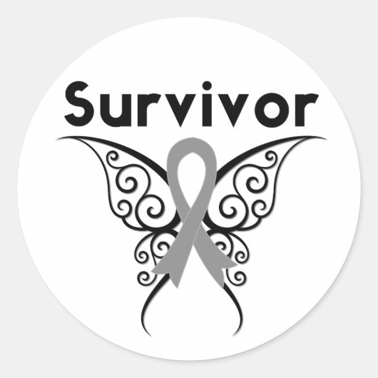 Brain Cancour Survivor Tribal Butterfly Runder Aufkleber (Vorderseite)