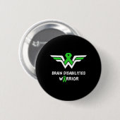 Brain Disabilities Awareness Warrior Green Ribbon Button (Vorne & Hinten)