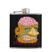 Brain Exposed Tiki Head, Funny Black Flachmann (Vorderseite)