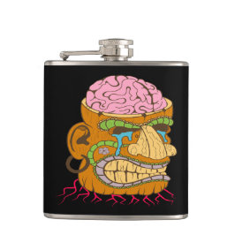 Brain Exposed Tiki Head, Funny Black Flachmann