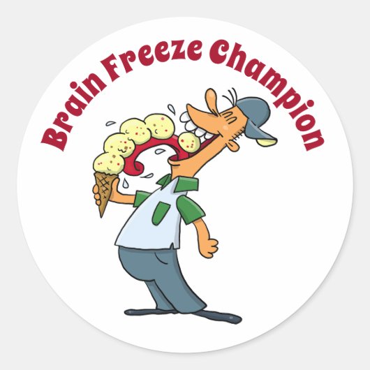 Brain Freeze Champion Ice Cream Funny Cartoon Runder Aufkleber (Vorderseite)
