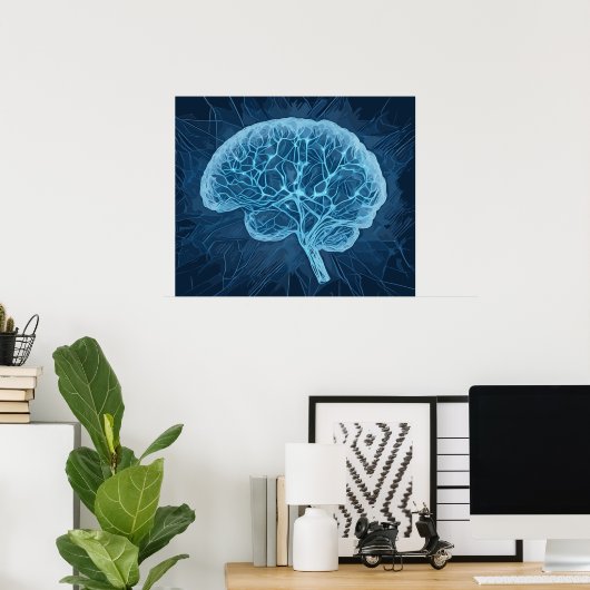 Brain Network Illustration - Neuronales Netzwerk Poster (Heimbüro)